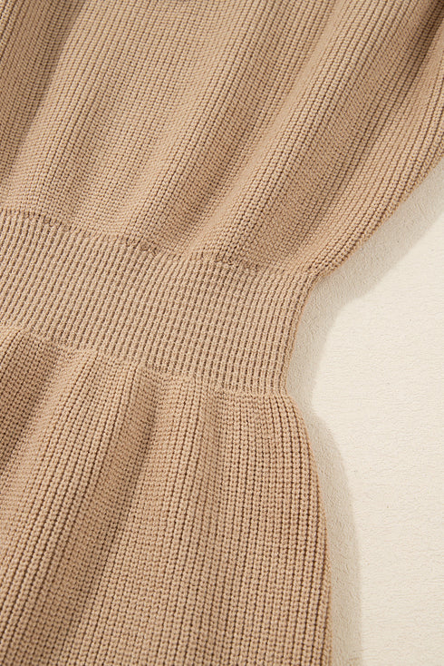 Pearl Embellished Keyhole Blouson Knit Sweater Dress