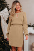 Pearl Embellished Keyhole Blouson Knit Sweater Dress