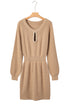 Pearl Embellished Keyhole Blouson Knit Sweater Dress