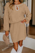 Pearl Embellished Keyhole Blouson Knit Sweater Dress
