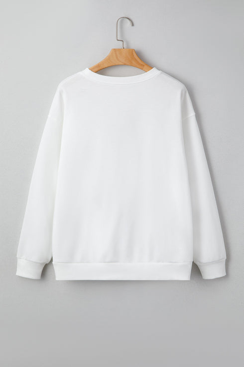 Pearl Embellished Mixed Plaid Tree Graphic Pullover Sweatshirt