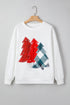 Pearl Embellished Mixed Plaid Tree Graphic Pullover Sweatshirt