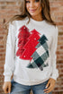 Pearl Embellished Mixed Plaid Tree Graphic Pullover Sweatshirt