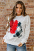 Pearl Embellished Mixed Plaid Tree Graphic Pullover Sweatshirt
