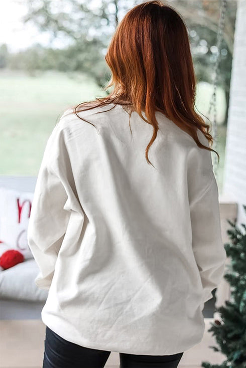 Pearl Embellished Mixed Plaid Tree Graphic Pullover Sweatshirt