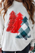 Pearl Embellished Mixed Plaid Tree Graphic Pullover Sweatshirt