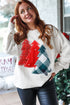 Pearl Embellished Mixed Plaid Tree Graphic Pullover Sweatshirt