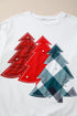 Pearl Embellished Mixed Plaid Tree Graphic Pullover Sweatshirt