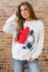 Pearl Embellished Mixed Plaid Tree Graphic Pullover Sweatshirt
