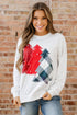 Pearl Embellished Mixed Plaid Tree Graphic Pullover Sweatshirt