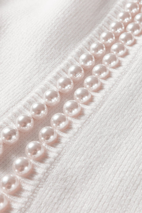 Pearl Embellished Open Front Long Sleeve Knit Cardigan