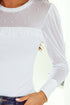 Pearl Embellished Ribbed Knit Mesh Patchwork Long Sleeve Top