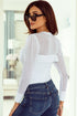 Pearl Embellished Ribbed Knit Mesh Patchwork Long Sleeve Top