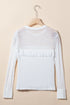 Pearl Embellished Ribbed Knit Mesh Patchwork Long Sleeve Top