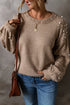 Pearl Embellished Round Neck Long Sleeve Knit Sweater