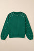 Pearl Embellished Round Neck Long Sleeve Knit Sweater