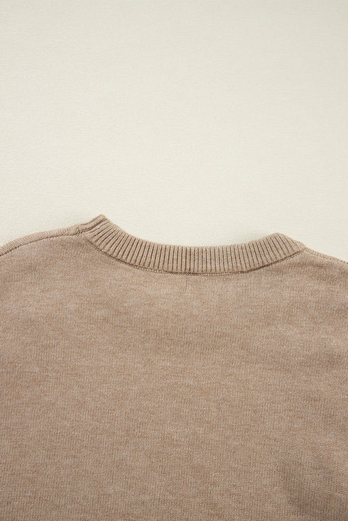 Pearl Embellished Round Neck Long Sleeve Knit Sweater