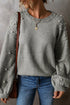 Pearl Embellished Round Neck Long Sleeve Knit Sweater