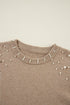Pearl Embellished Round Neck Long Sleeve Knit Sweater