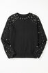 Pearl Embellished Round Neck Long Sleeve Knit Sweater