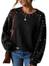 Pearl Embellished Round Neck Long Sleeve Knit Sweater