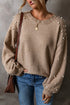 Pearl Embellished Round Neck Long Sleeve Knit Sweater