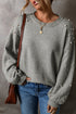 Pearl Embellished Round Neck Long Sleeve Knit Sweater