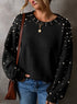 Pearl Embellished Round Neck Long Sleeve Knit Sweater