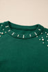 Pearl Embellished Round Neck Long Sleeve Knit Sweater
