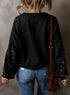 Pearl Embellished Round Neck Long Sleeve Knit Sweater
