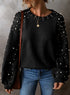 Pearl Embellished Round Neck Long Sleeve Knit Sweater