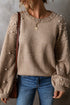 Pearl Embellished Round Neck Long Sleeve Knit Sweater