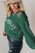 Pearl Embellished Script Graphic Crew Neck Sweatshirt