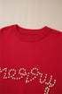 Pearl Embellished Script Graphic Crew Neck Sweatshirt
