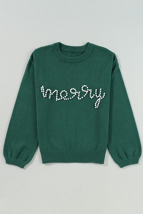 Pearl Embellished Script Graphic Crew Neck Sweatshirt