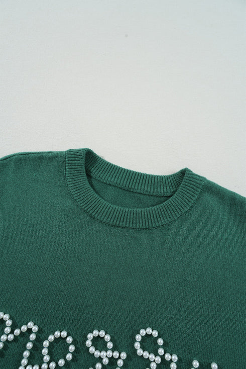 Pearl Embellished Script Graphic Crew Neck Sweatshirt