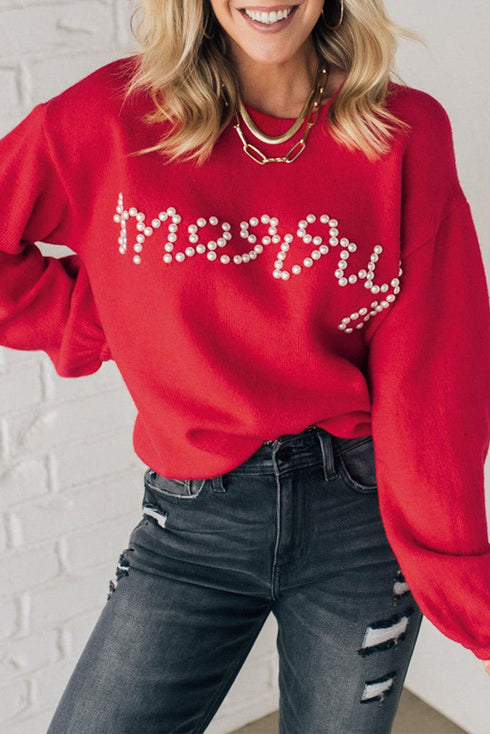 Pearl Embellished Script Graphic Crew Neck Sweatshirt