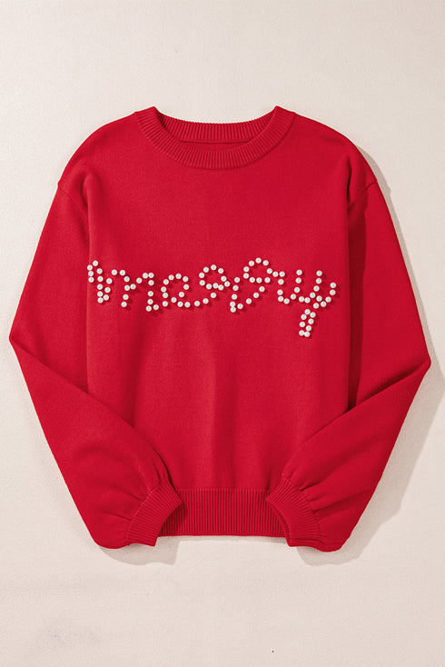 Pearl Embellished Script Graphic Crew Neck Sweatshirt