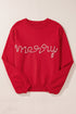 Pearl Embellished Script Graphic Crew Neck Sweatshirt