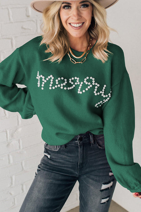 Pearl Embellished Script Graphic Crew Neck Sweatshirt