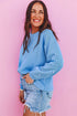 Pearl Embellished Sleeve Corded Crew Neck Sweatshirt