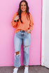 Pearl Embellished Sleeve Corded Crew Neck Sweatshirt