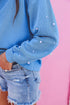 Pearl Embellished Sleeve Corded Crew Neck Sweatshirt