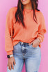 Pearl Embellished Sleeve Corded Crew Neck Sweatshirt