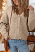 Pearl Embellished Textured Knit Button Front Cardigan