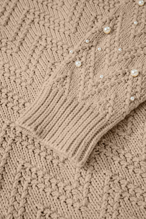 Pearl Embellished Textured Knit Button Front Cardigan