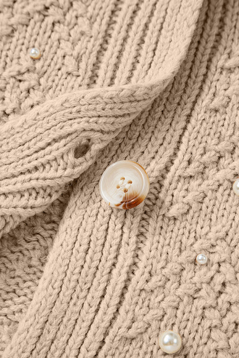 Pearl Embellished Textured Knit Button Front Cardigan