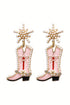 Pearl Embellished Western Boot Design Statement Dangle Earrings
