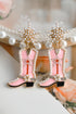 Pearl Embellished Western Boot Design Statement Dangle Earrings