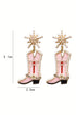 Pearl Embellished Western Boot Design Statement Dangle Earrings